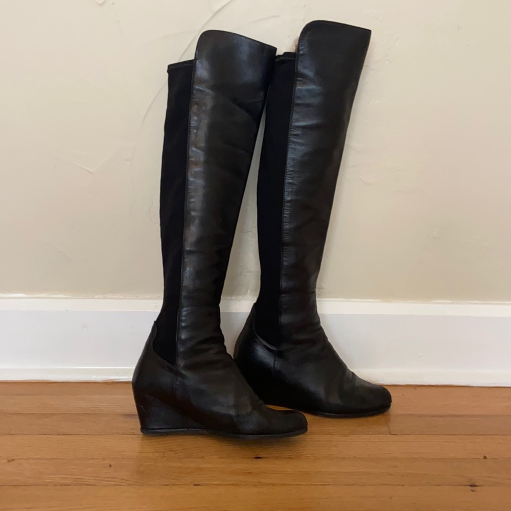 Stuart Weitzman Leather Over-The-Knee Wedge Boots